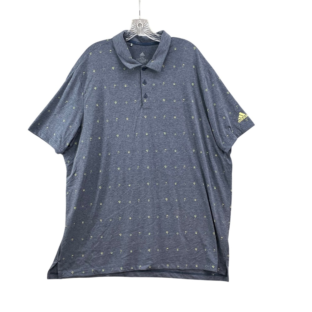 Adidas Golf Polo Mens 2XL Blue Primegreen All Over Print Short Sleeve Shirt